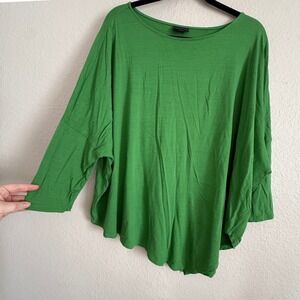 J Jill Large Green Oversized Lagenlook Top Dolman Sleeve Asymmetric Artsy Modest